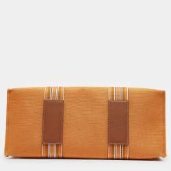 Pre Owned Loro Piana Orange Canvas The Suitcase Stripe East West Tote