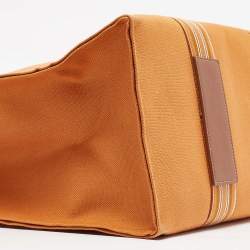 Pre Owned Loro Piana Orange Canvas The Suitcase Stripe East West Tote