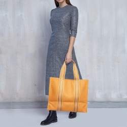 Pre Owned Loro Piana Orange Canvas The Suitcase Stripe East West Tote
