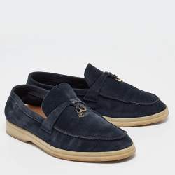 Loro Piana Navy Blue Suede Summer Charms Walk Loafers Size 36