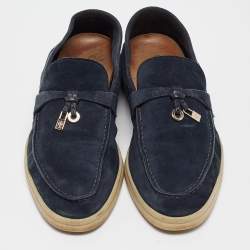 Loro Piana Navy Blue Suede Summer Charms Walk Loafers Size 36