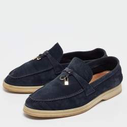 Loro Piana Navy Blue Suede Summer Charms Walk Loafers Size 36