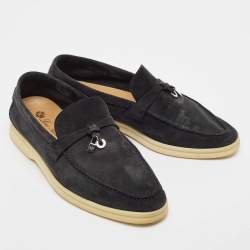 Pre Owned Loro Piana Black Suede Summer Charms Walk Loafers Size 38