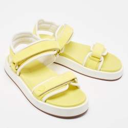 Loro Piana Yellow/White Suede and Fabric Waikiki Sandals Size 37