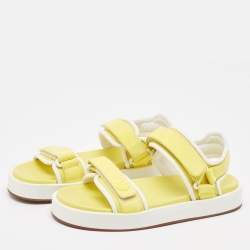 Loro Piana Yellow/White Suede and Fabric Waikiki Sandals Size 37