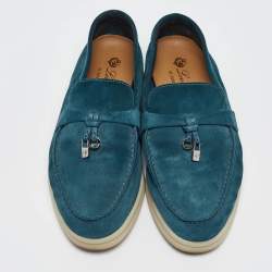 Pre Owned Loro Piana Blue Suede Summer Charms Loafers Size 36