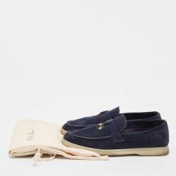 Pre Owned Loro Piana Navy Blue Suede Summer Charms Walk Loafers Size 36