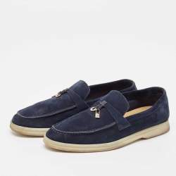 Pre Owned Loro Piana Navy Blue Suede Summer Charms Walk Loafers Size 36