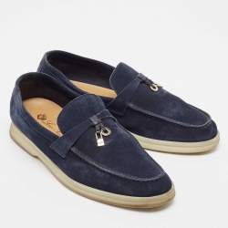 Pre Owned Loro Piana Navy Blue Suede Summer Charms Walk Loafers Size 36