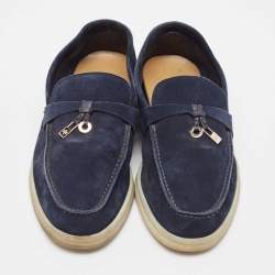 Pre Owned Loro Piana Navy Blue Suede Summer Charms Walk Loafers Size 36
