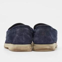 Pre Owned Loro Piana Navy Blue Suede Summer Charms Walk Loafers Size 36