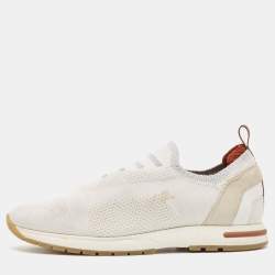 Loro Piana White Knit Fabric 360 Flexy Walker Sneakers Size 37