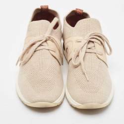 Pre Owned Loro Piana Beige Knit Fabric and Leather 360 LP Lady Flexi Walk Sneakers Size 35.5