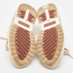 Pre Owned Loro Piana Beige Knit Fabric and Leather 360 LP Lady Flexi Walk Sneakers Size 35.5