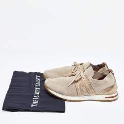 Loro Piana Beige Suede and Fabric Lady Flexy Walk Low Top Sneakers Size 38.5