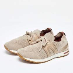 Loro Piana Beige Suede and Fabric Lady Flexy Walk Low Top Sneakers Size 38.5