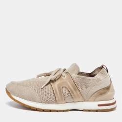 Loro Piana Beige Suede and Fabric Lady Flexy Walk Low Top Sneakers Size 38.5
