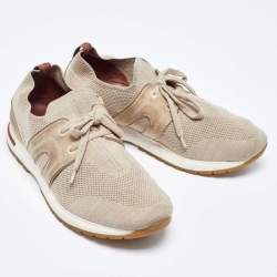 Loro Piana Beige Suede and Fabric Lady Flexy Walk Low Top Sneakers Size 38.5