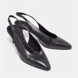 Pre Owned Loro Piana Black Leather Rebecca Pointed Toe Slingback Pumps Size 39