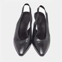 Pre Owned Loro Piana Black Leather Rebecca Pointed Toe Slingback Pumps Size 39