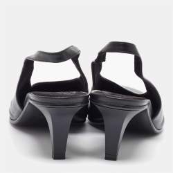 Pre Owned Loro Piana Black Leather Rebecca Pointed Toe Slingback Pumps Size 39