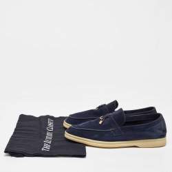 Pre Owned Loro Piana Navy Blue Suede Summer Charms Walk Loafers Size 39.5