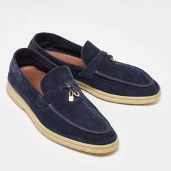 Pre Owned Loro Piana Navy Blue Suede Summer Charms Walk Loafers Size 39.5