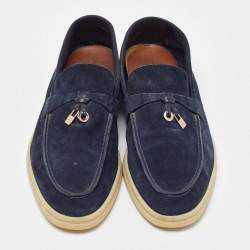 Pre Owned Loro Piana Navy Blue Suede Summer Charms Walk Loafers Size 39.5