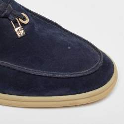 Pre Owned Loro Piana Navy Blue Suede Summer Charms Walk Loafers Size 39.5