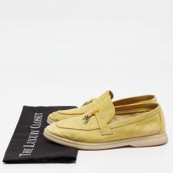 Pre Owned Loro Piana Yellow Suede Summer Charms Walk Loafers Size 35.5