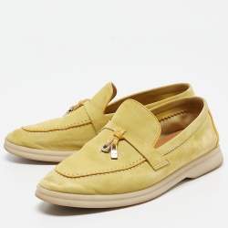 Pre Owned Loro Piana Yellow Suede Summer Charms Walk Loafers Size 35.5