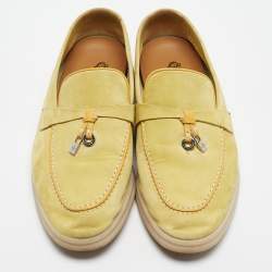 Pre Owned Loro Piana Yellow Suede Summer Charms Walk Loafers Size 35.5