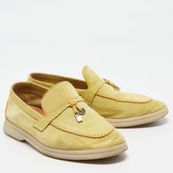 Pre Owned Loro Piana Yellow Suede Summer Charms Walk Loafers Size 35.5