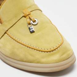 Pre Owned Loro Piana Yellow Suede Summer Charms Walk Loafers Size 35.5