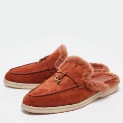 Pre Owned Loro Piana Brown Suede Charms Walk Babouche Mules Size 37
