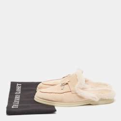 Pre Owned Loro Piana Peach Suede Babouche Charms Walk Flat Mules Size 37