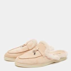 Pre Owned Loro Piana Peach Suede Babouche Charms Walk Flat Mules Size 37