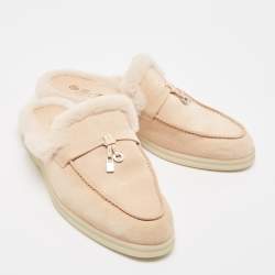 Pre Owned Loro Piana Peach Suede Babouche Charms Walk Flat Mules Size 37