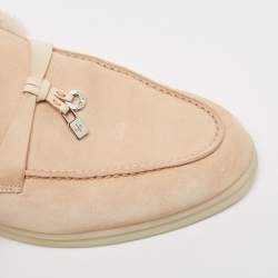 Pre Owned Loro Piana Peach Suede Babouche Charms Walk Flat Mules Size 37