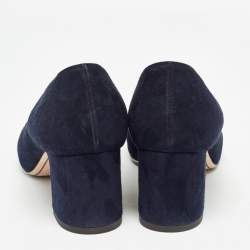 Pre Owned Loro Piana Navy Blue Suede Summer Charms Walk Block Heel Pumps Size 36.5