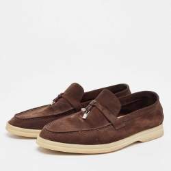 Pre Owned Loro Piana Brown Suede Summer Charms Walk Loafers Size 39.5