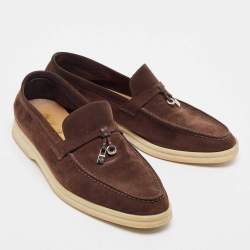 Pre Owned Loro Piana Brown Suede Summer Charms Walk Loafers Size 39.5