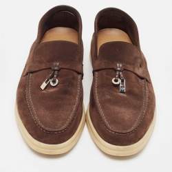 Pre Owned Loro Piana Brown Suede Summer Charms Walk Loafers Size 39.5