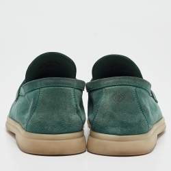 Pre Owned Loro Piana Green Suede Summer Charms Walk Loafers Size 39.5
