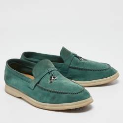 Pre Owned Loro Piana Green Suede Summer Charms Walk Loafers Size 39.5