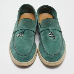 Pre Owned Loro Piana Green Suede Summer Charms Walk Loafers Size 39.5