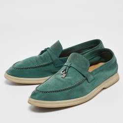 Pre Owned Loro Piana Green Suede Summer Charms Walk Loafers Size 39.5