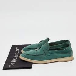 Pre Owned Loro Piana Green Suede Summer Charms Walk Loafers Size 39.5
