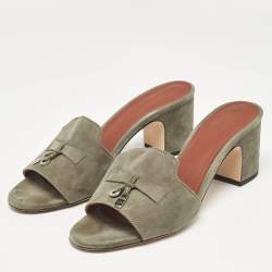 Pre Owned Loro Piana Green Suede Summer Charms Walk Slide Sandals Size 39