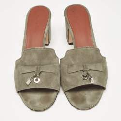 Pre Owned Loro Piana Green Suede Summer Charms Walk Slide Sandals Size 39